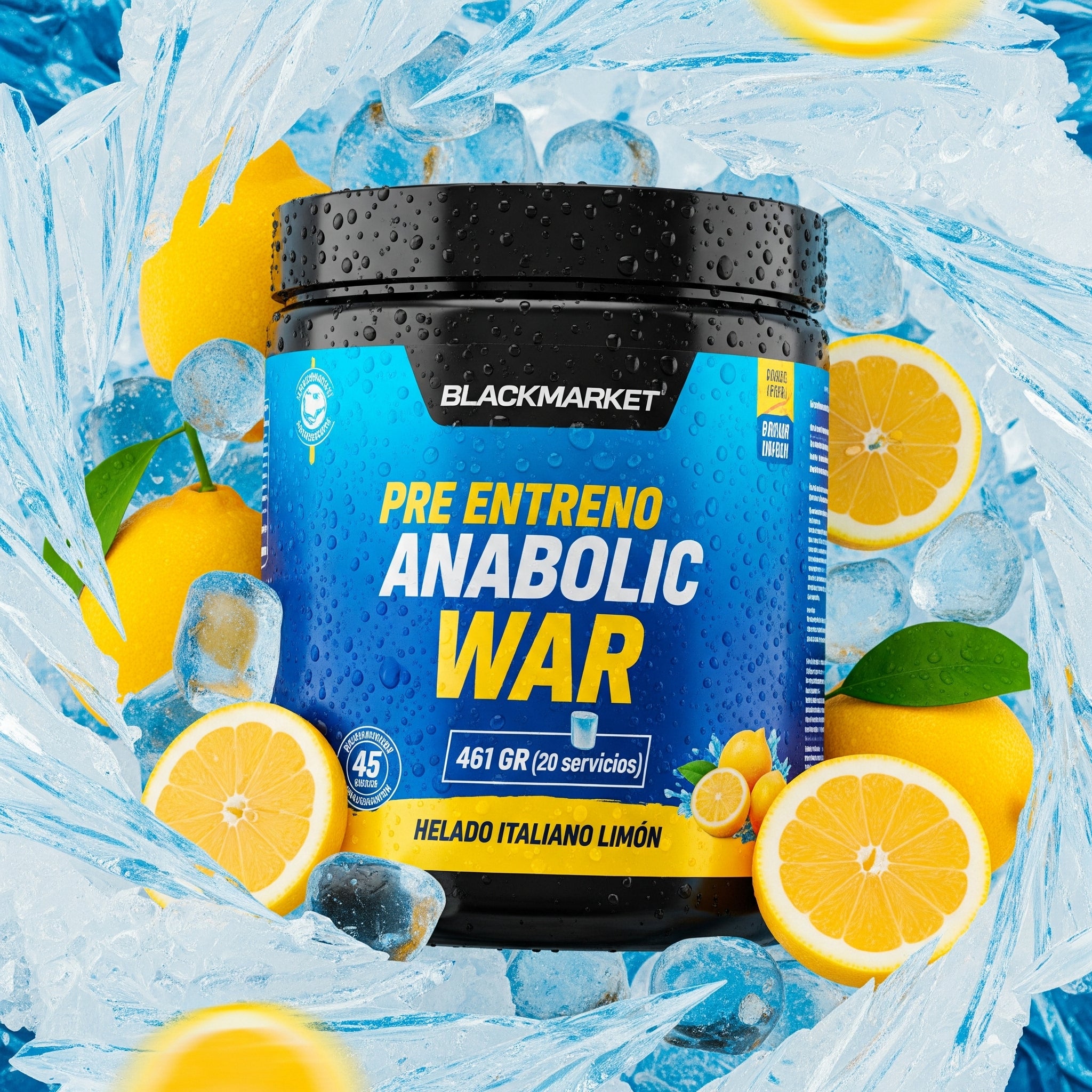 BLACKMARKET	PRE ENTRENO	ANABOLIC WAR 461 GR (20 servicios)	HELADO ITALIANO LIMÓN)